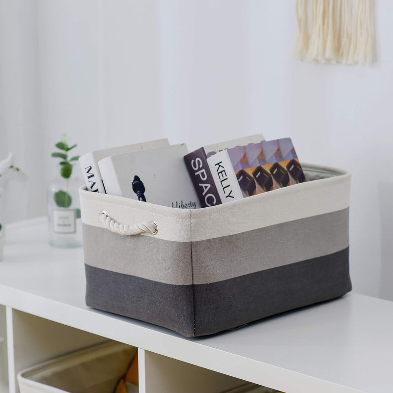 Sacyic Large Storage Baskets for Shelves, Fabric Baskets for Organizing, Collapsible Storage Bins for Closet, Nursery, Clothes, Toys, Home & Office [3-Pack, Gray Gradient] - Image 5
